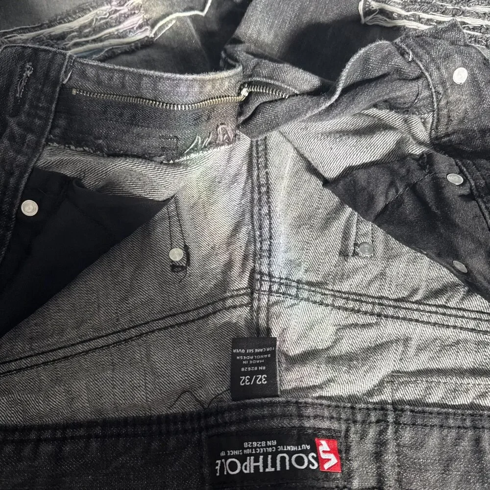 Vintage Southpole Jeans Men's 32x32 Black Stone Wash Baggy Straight Leg Jeans